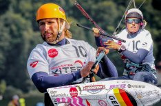 Das deutsche Team mit Florian Gruber und Leonie Meyer hat auch den zweiten Tag des UPPER AUSTRIA KiteFoil Grand Prix Traunsee 2020 ohne Niederlage beendet ---- Foto Hans Feitzinger und Kurt Schmidsberger